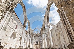 Ruins of the Gothic Church of Our Lady of Mount Carmel Igreja do Carmo, destroyed by an earthquake in 1755, Lisbon, Portugal