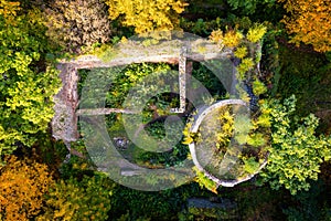 Ruins of the gothic Cisy Castle near Walbrzych - aerial photo