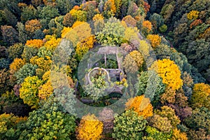 Ruins of the gothic Cisy Castle near Walbrzych - aerial photo