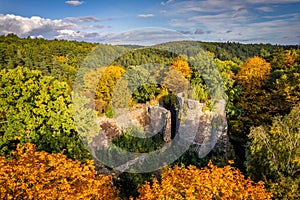 Ruins of the gothic Cisy Castle near Walbrzych - aerial photo