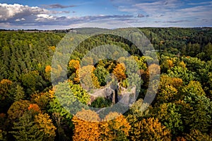 Ruins of the gothic Cisy Castle near Walbrzych - aerial photo