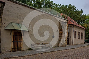 Ruins of the Gothic gate of the Visegrad fortress in Prague.