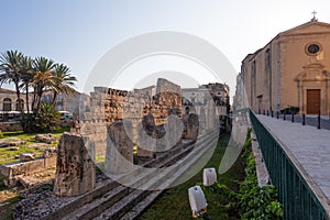Ruins of the greek doric Apollo temple in Siracusa - Sicily