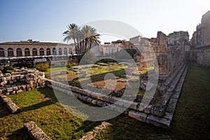 Ruins of the greek doric Apollo temple in Siracusa - Sicily