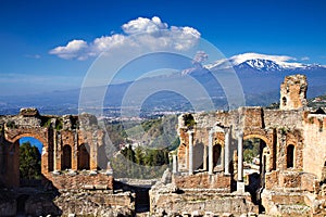 Ruins of the Greek Roman Theater, Taormina, Sicily, Italy