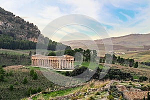 Ruins of Greek temple in ancient city of Segesta, Sicily