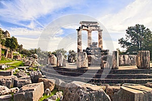 Ruins of Greek temple of Athena in Delphi