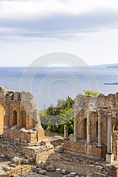 Ruins of Greek Theater in Taormina, Sicily, Italy