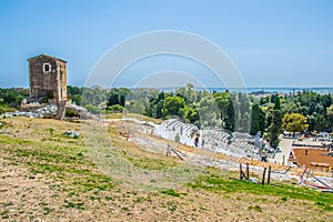 Ruins of the Greek theatre in Syracuse, Sicily, Italy