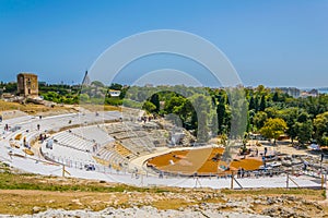 Ruins of the Greek theatre in Syracuse, Sicily, Italy