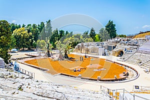 Ruins of the Greek theatre in Syracuse, Sicily, Italy
