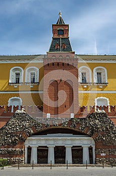 Ruins grotto in Alexandrovsky garden near the Kremlin wall in Mo