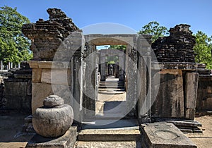 The ruins of the Hatadage at the Quadrangle at ancient Polonnaruwa in Sri Lanka.