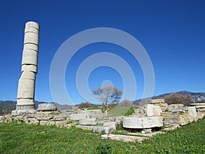 Ruins at the Heraion of Samos sanctuary in Greece