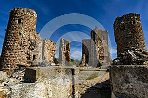 The ruins of Herisson Castle in summer, Allier, France