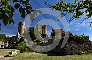 The ruins of Herisson Castle in summer, Allier, France