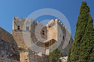 Ruins of an historic building at the Acropolis of Lindos