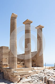 Ruins of a historic temple of Lindian Athena at the Acropolis of Lindos