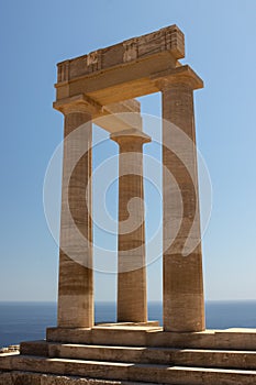 Ruins of a historic temple of Lindian Athena at the Acropolis of Lindos