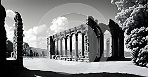 Ruins Of Historical Building abandoned construction Beautiful nature wallpaper Generative AI concept