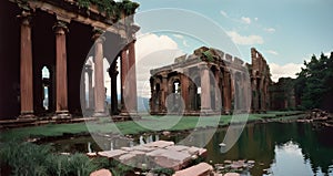 Ruins Of Historical Building abandoned construction Beautiful nature wallpaper Generative AI concept