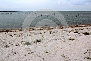 Ruins of Historical Wooden Bridge Crossing Copano Bay Texas