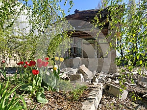 Ruins of a house after being hit by an artillery shell