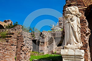 Ruins of the House of the Vestal Virgins at the Roman Forum in Rome