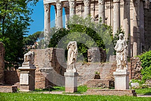 Ruins of the House of the Vestal Virgins at the Roman Forum in Rome