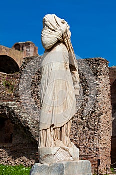 Ruins of the House of the Vestal Virgins at the Roman Forum in Rome