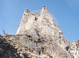 Ruins of Hricovsky hrad castle in Sulovske vrchy mountains in Slovakia above Hricovske Podhradie village