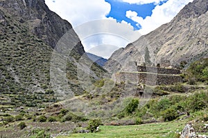 The ruins of Huayllabamba, on the Inca Trail to Machu Picchu. Cusco, Peru