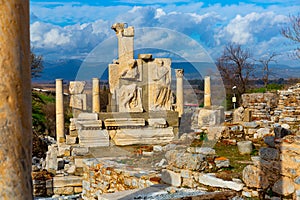 Ruins of Hydreion Fountain in ancient city of Ephesus, Turkey