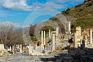 Ruins of Hydreion Fountain in ancient city of Ephesus, Turkey