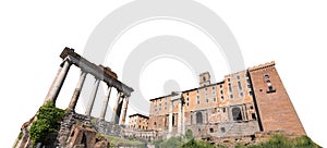 Ruins of the Imperial forum of Emperor Augustus Roma, Italy. Isolated on white background.