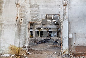 Ruins of industrial enterprise buildings abandoned or destroyed.