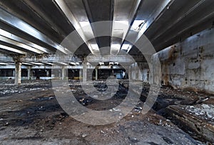 Ruins of industrial enterprise buildings abandoned or destroyed.