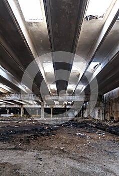 Ruins of industrial enterprise buildings abandoned or destroyed.