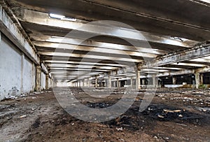 Ruins of industrial enterprise buildings abandoned or destroyed.