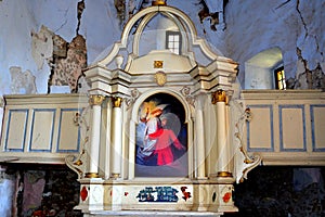 Ruins. Inside fortified medieval saxon evangelic church in the village Felmer, Felmern, Transylvania, Romania.