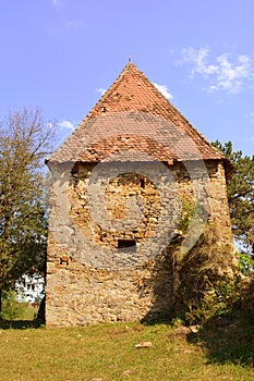 Ruins. Inside fortified medieval saxon evangelic church in the village Felmer, Felmern, Transylvania, Romania.