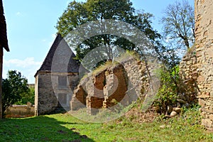 Ruins. Inside fortified medieval saxon evangelic church in the village Felmer, Felmern, Transylvania, Romania.