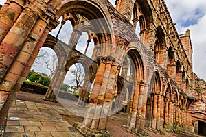 Ruins of Jedburgh Abbey in the Scottish Borders region in Scotland