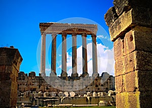 Ruins of Jupiter temple and great court of Heliopolis at Baalbek, Bekaa valley Lebanon