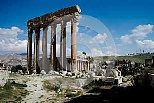 Ruins of Jupiter temple and great court of Heliopolis in Baalbek, Bekaa valley, Lebanon