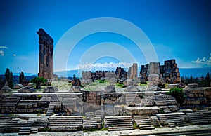 Ruins of Jupiter temple and great court of Heliopolis in Baalbek, Bekaa valley, Lebanon