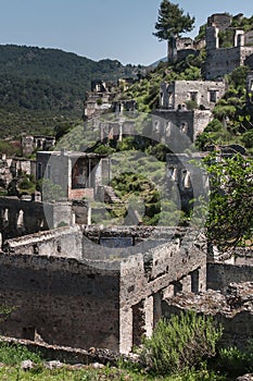 Ruins of Kayakoy Village in Fethiye in the mountains, Turkey