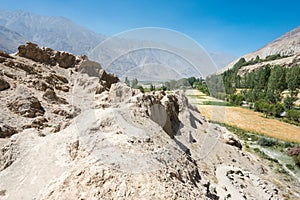 Ruins of Khaakha Fortress in the Wakhan Valley in Ishkashim, Gorno-Badakhshan, Tajikistan.