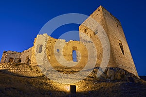 Ruins of La Estrella castle in Teba at night, Malaga. Spain