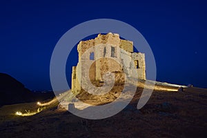 Ruins of La Estrella castle in Teba at night, Malaga. Spain